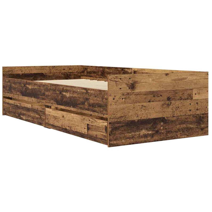 Bedframe met lade Oud Hout 100 x 200 cm Massief grenenhout