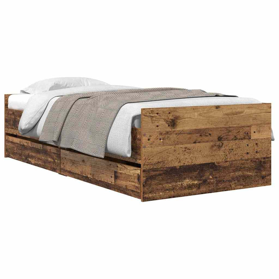 Bedframe met lade Oud Hout 100 x 200 cm Massief grenenhout