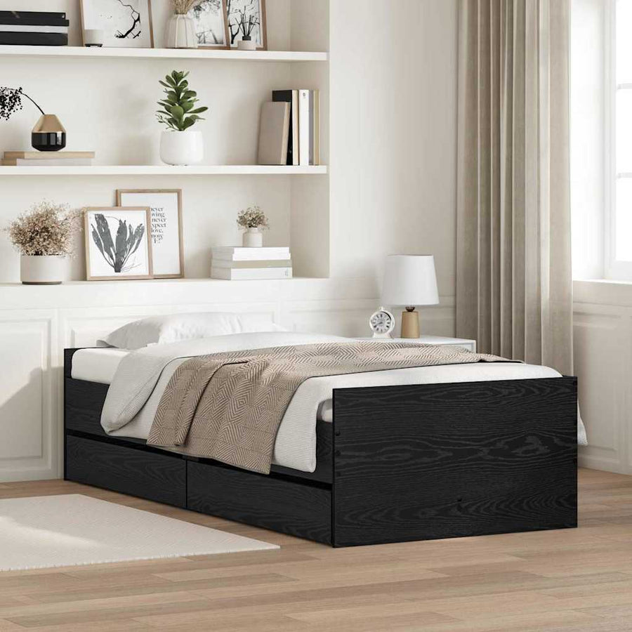 Bedframe met lade Zwart Eiken 100 x 200 cm Massief grenenhout