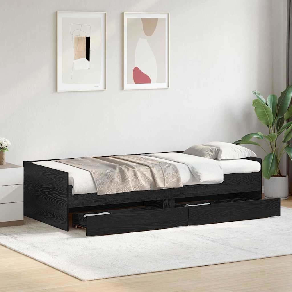 Bedframe met lade Zwart Eiken 100 x 200 cm Massief grenenhout
