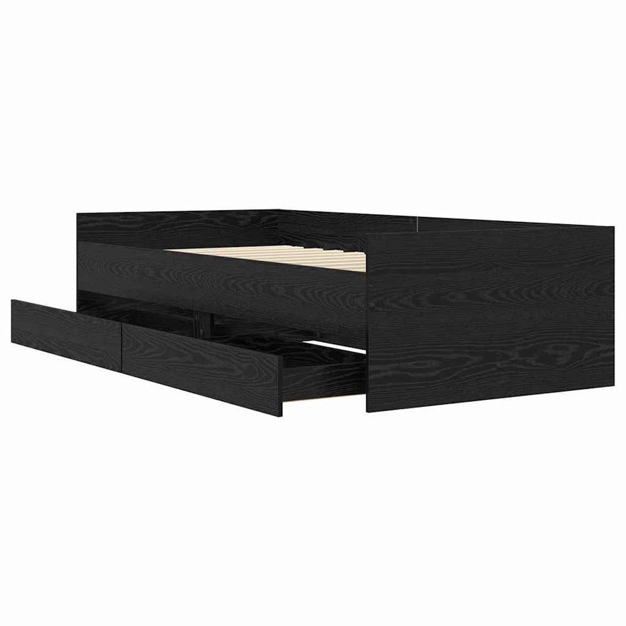 Bedframe met lade Zwart Eiken 100 x 200 cm Massief grenenhout
