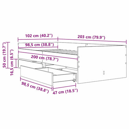 Bedframe met lade Zwart Eiken 100 x 200 cm Massief grenenhout