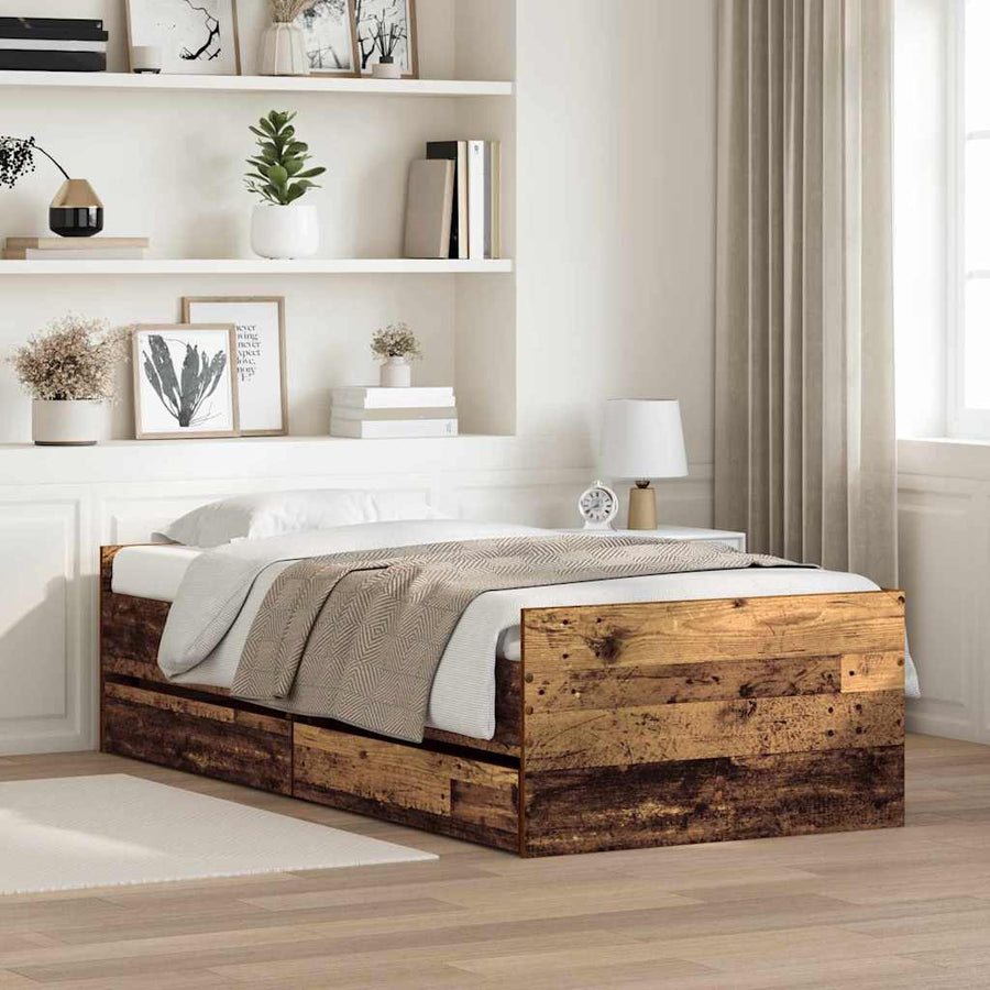 Bedframe met lade Oud Hout 90 x 200 cm Massief grenenhout