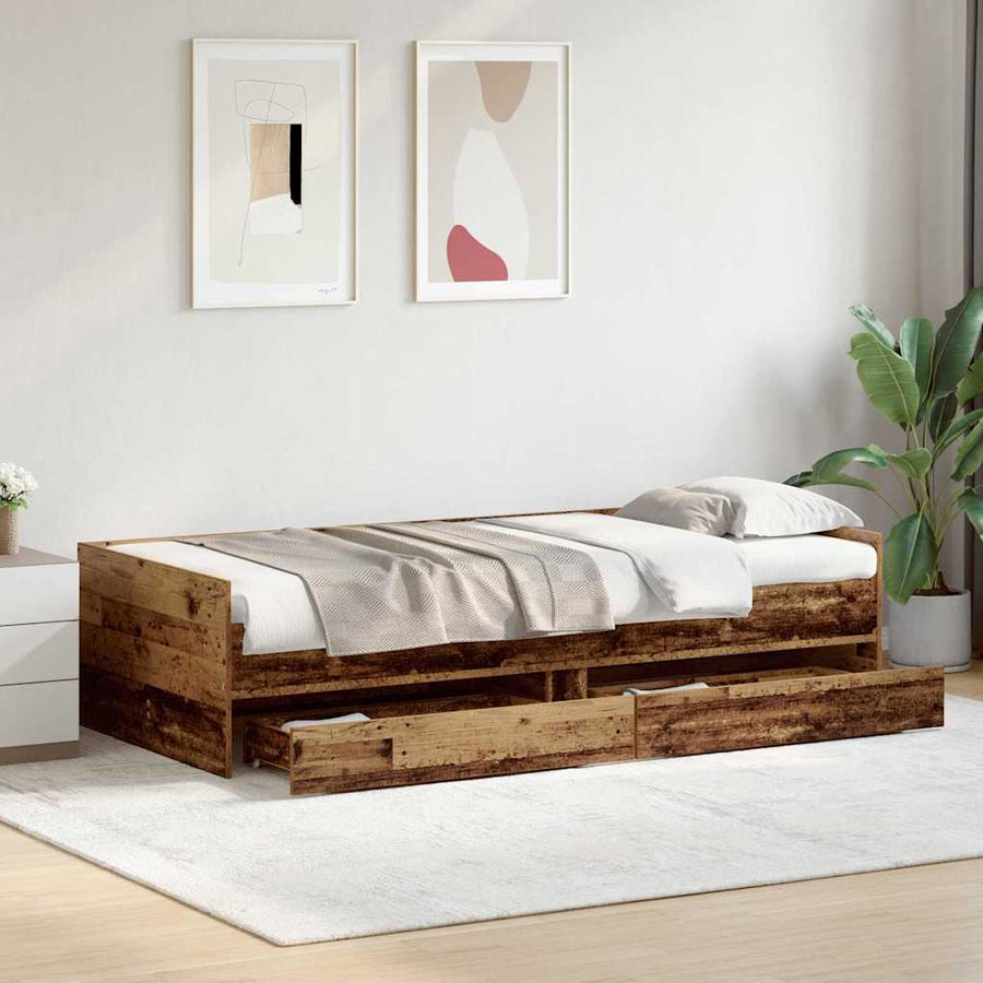 Bedframe met lade Oud Hout 90 x 200 cm Massief grenenhout