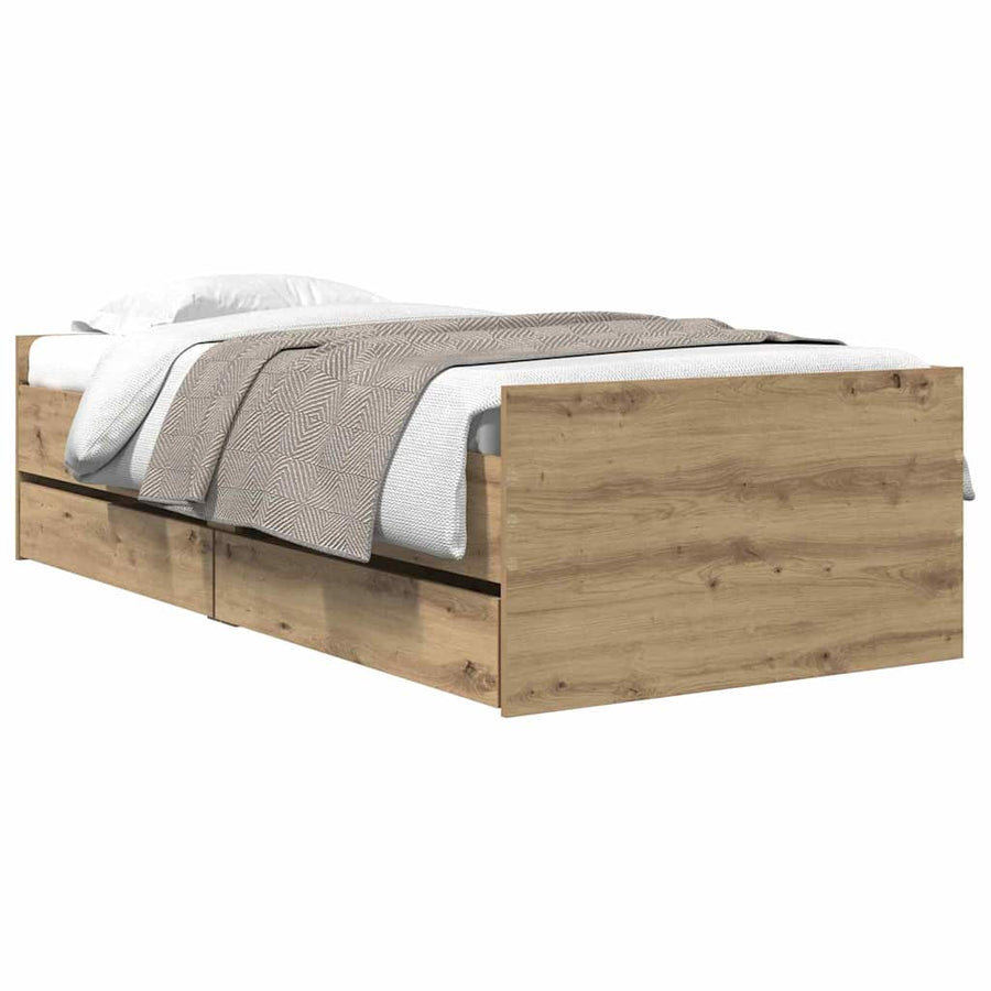 Bedframe met lade Artisan Eiken 90 x 190 cm Massief grenenhout
