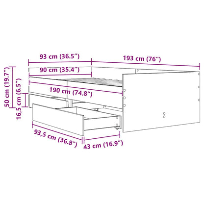 Bedframe met lade Artisan Eiken 90 x 190 cm Massief grenenhout