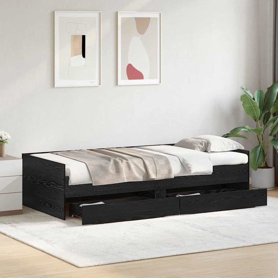Bedframe met lade Zwart Eiken 90 x 190 cm Massief grenenhout