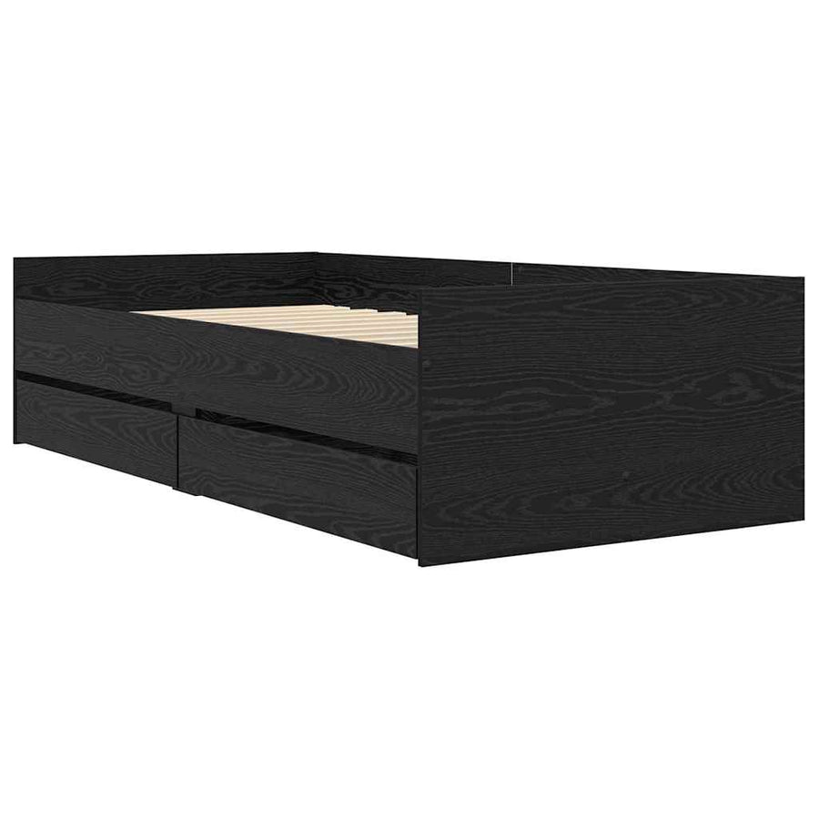 Bedframe met lade Zwart Eiken 90 x 190 cm Massief grenenhout