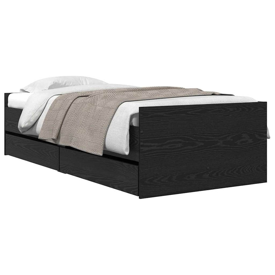 Bedframe met lade Zwart Eiken 90 x 190 cm Massief grenenhout