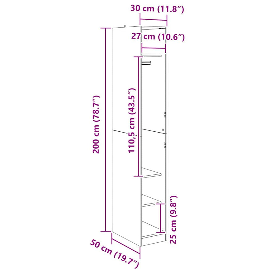 Kledingkast met plank Zwart Eiken 50 x 30 x 200 cm Bewerkt hout
