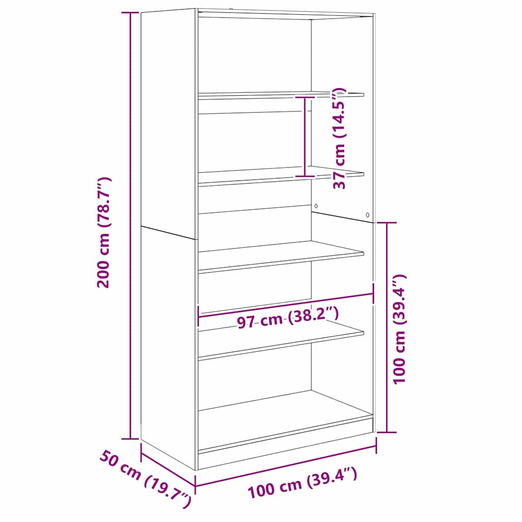 Kledingkast Zwart Eiken 100 x 50 x 200 cm Bewerkt hout