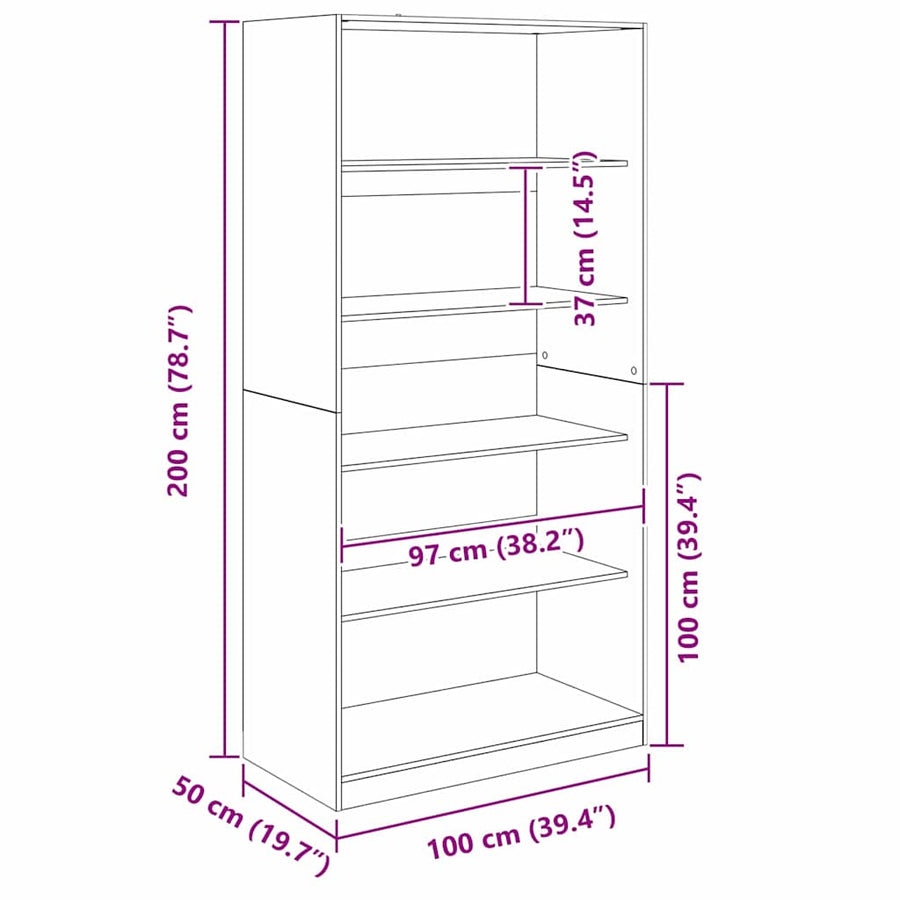 Kledingkast Zwart Eiken 100 x 50 x 200 cm Bewerkt hout