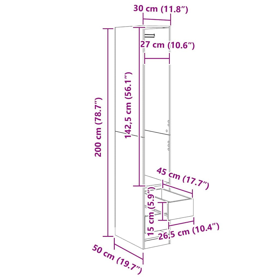 Kledingkast met plank Zwart eiken 30 x 50 x 200 cm Bewerkt hout