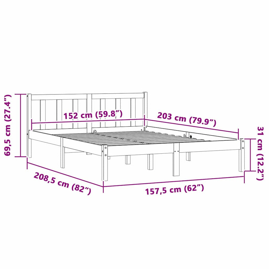 Bedframe Naturel 152 x 203 cm Massief Vurenhout