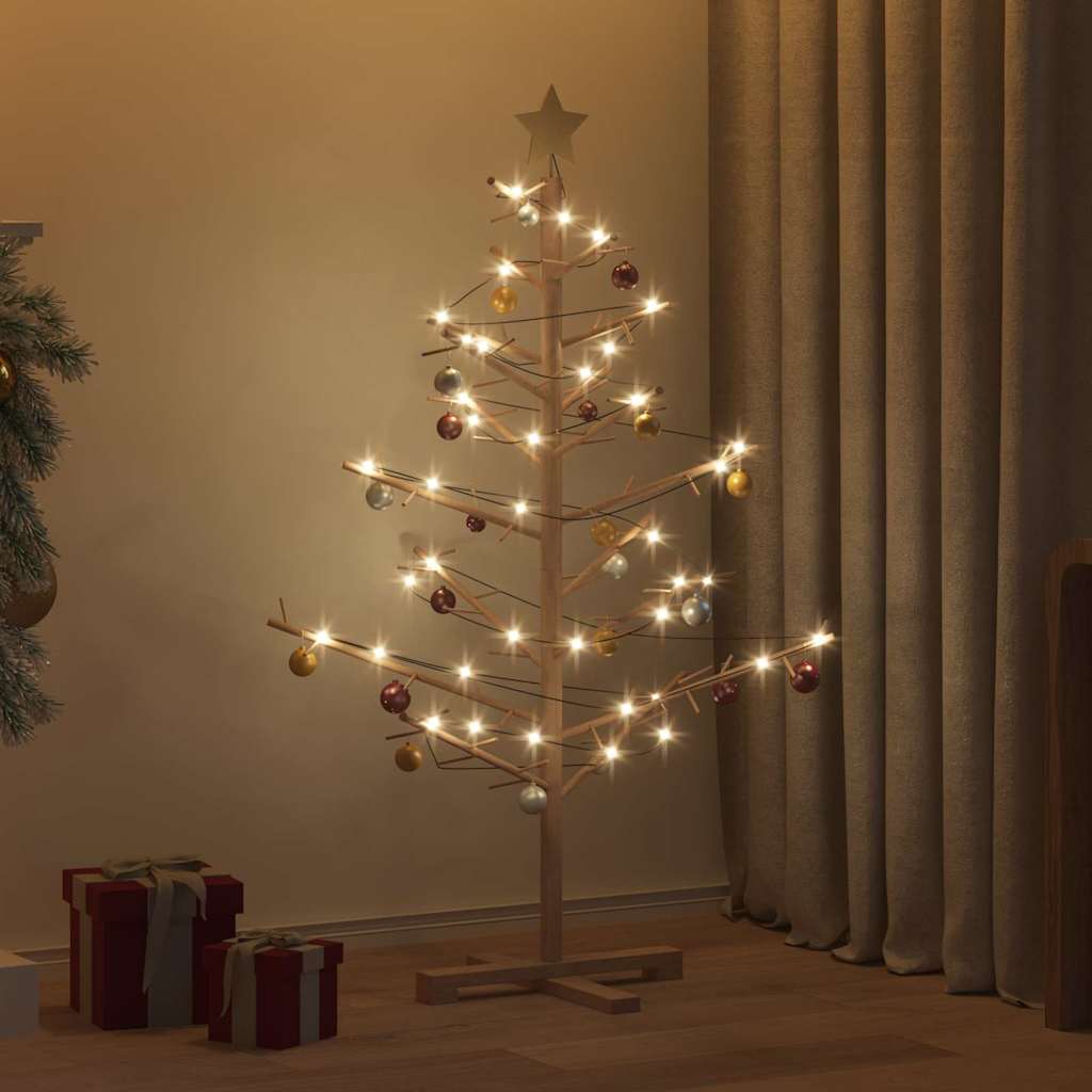 Houten kerstboom met standaard Bruin 125 cm Massief grenenhout