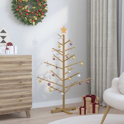 Houten kerstboom met standaard Bruin 125 cm Massief grenenhout