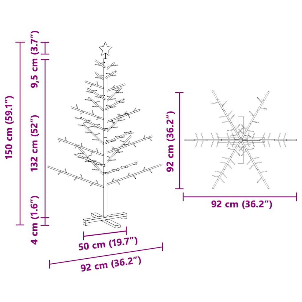 Houten kerstboom met standaard Bruin 150 cm Massief grenenhout
