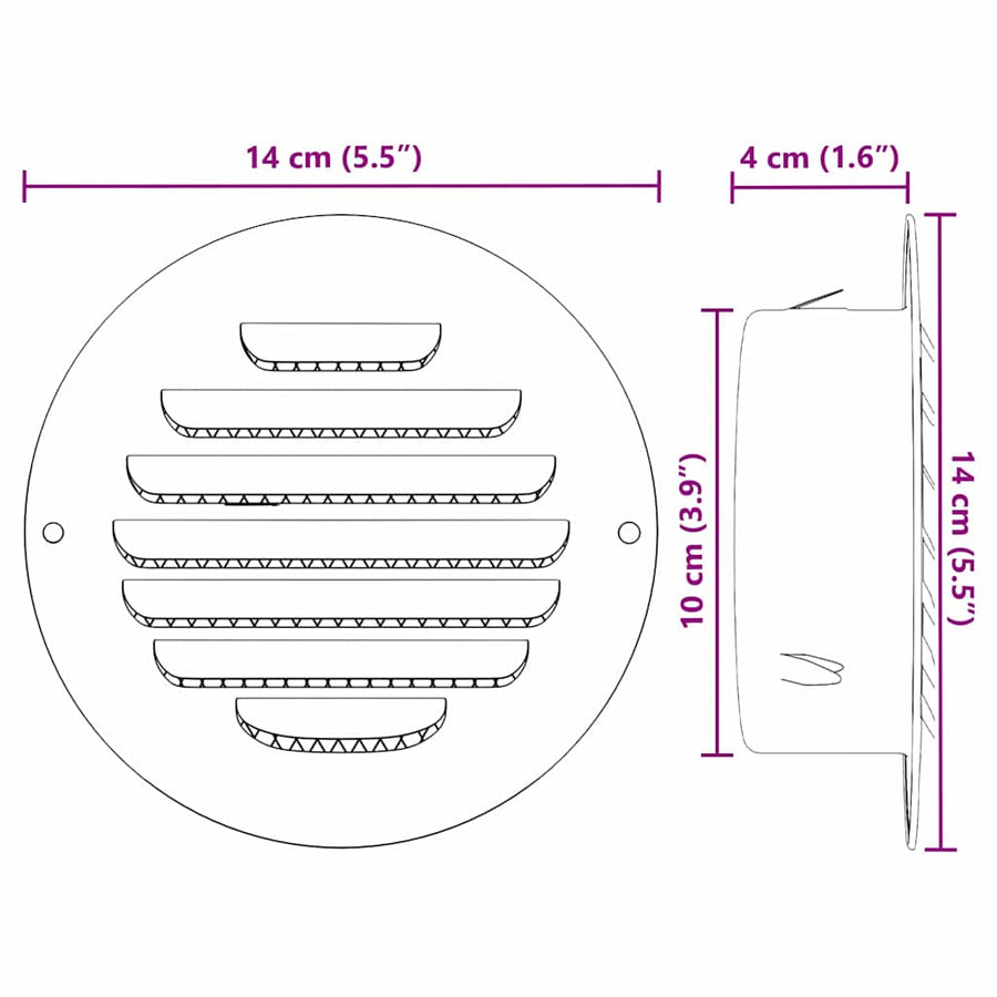 Luchtventilatie roosters 4 pcs Zilver 100 mm Roestvrij staal