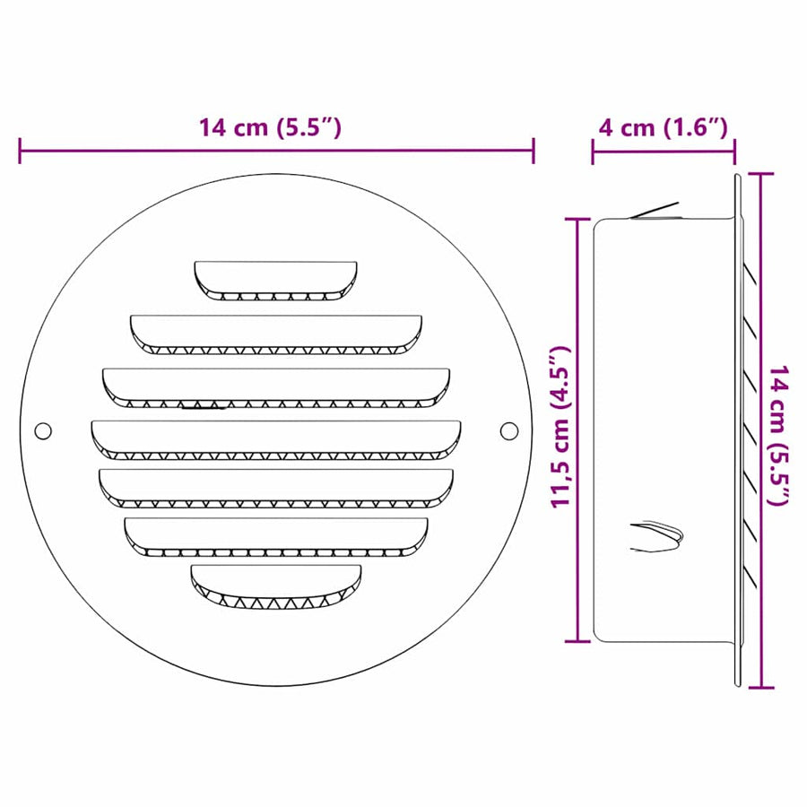 Luchtventilatie roosters 4 pcs Zilver 125 mm Roestvrij staal
