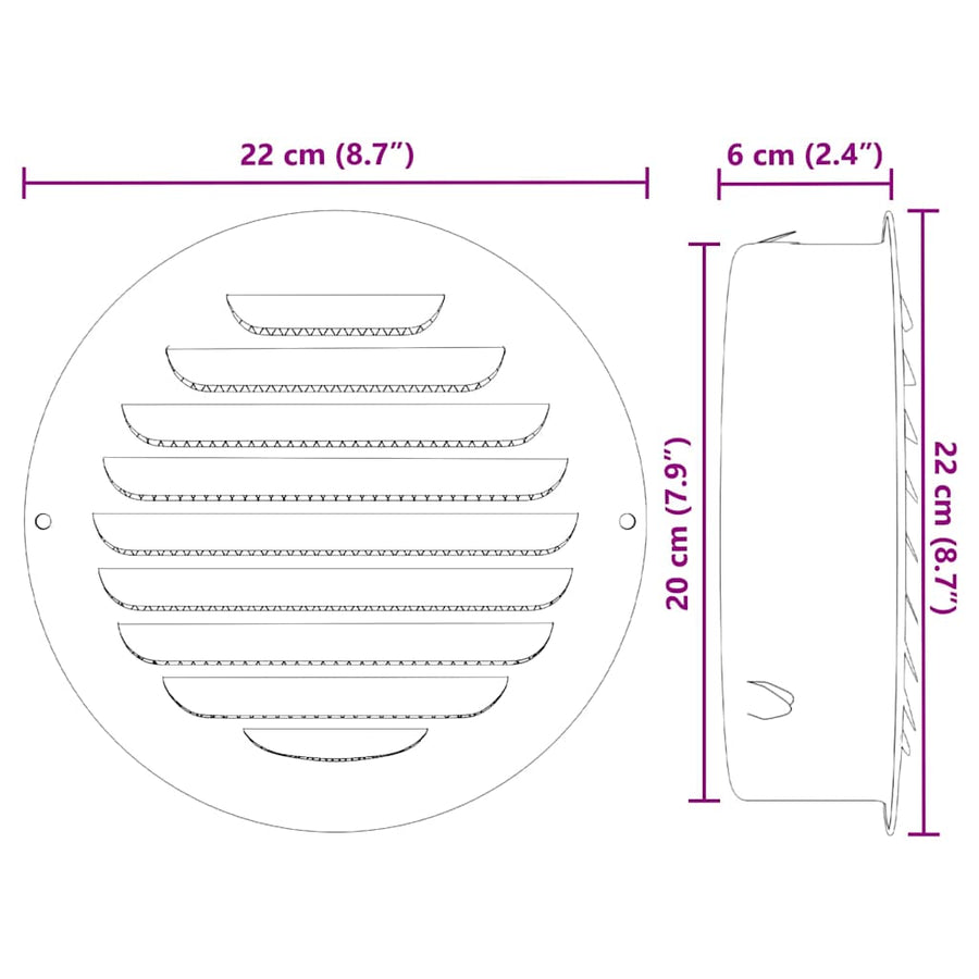 Luchtventilatie roosters 4 pcs Zilver 200 mm Roestvrij staal