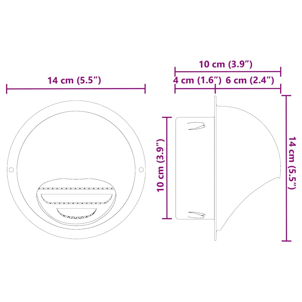 Luchtventilatie roosters 2 pcs Zilver 100 mm Roestvrij staal
