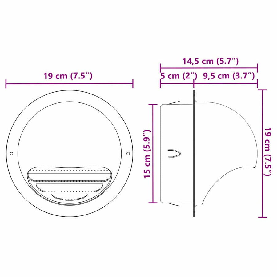 Luchtventilatie roosters 2 pcs Zilver 150 mm Roestvrij staal