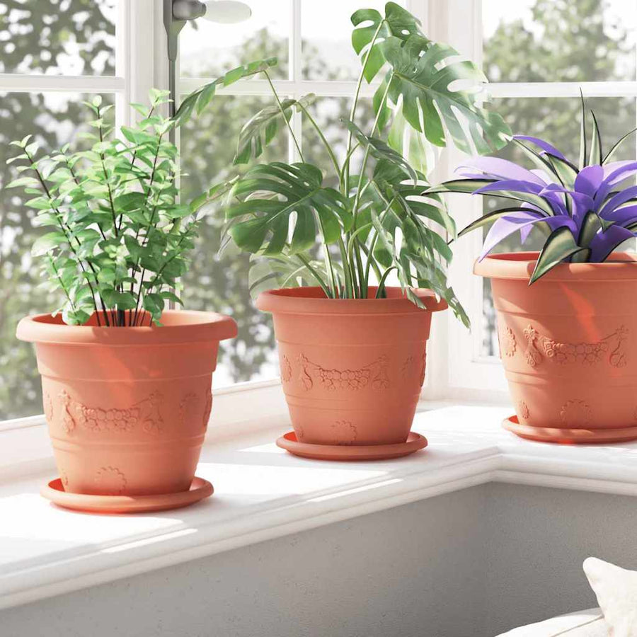 Ronde Bloemenschalen 6 pcs Baksteenrood Ø 14 x 2 cm Kunststof