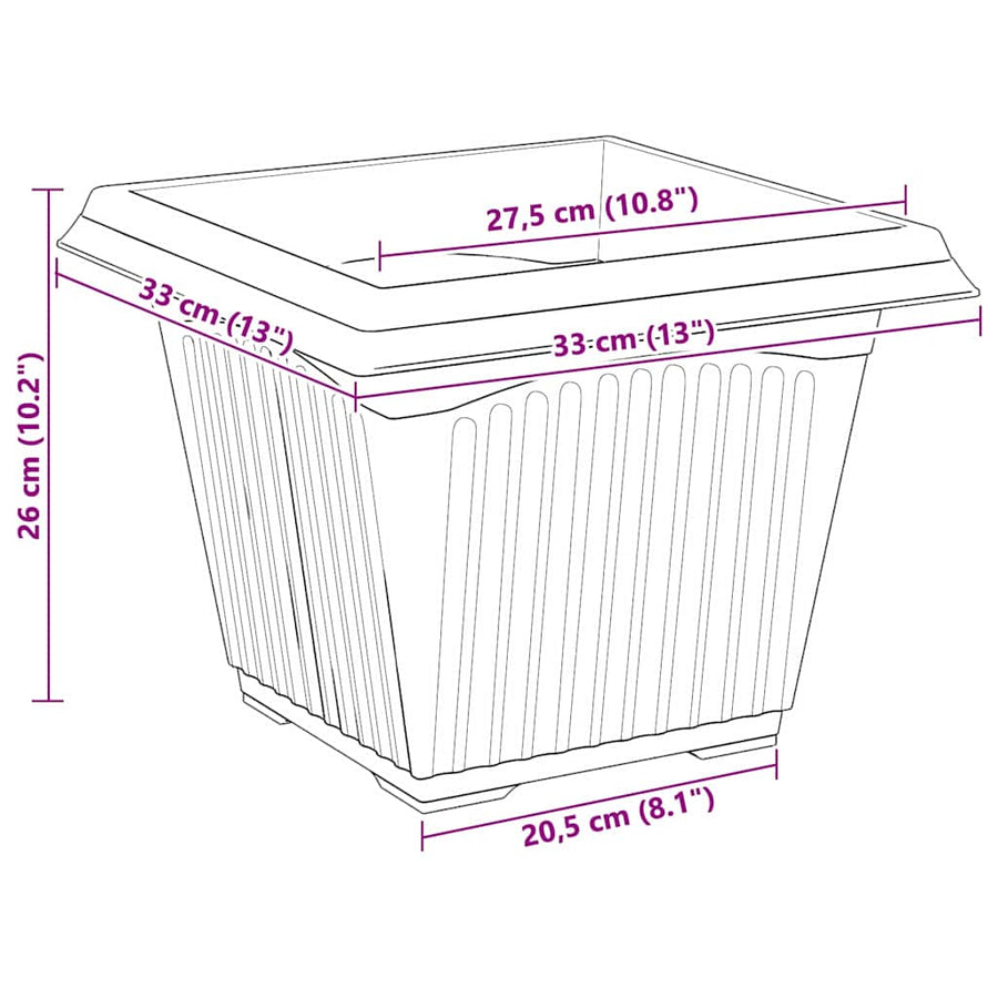 Vierkante Bloempot 6 pcs Zwart 33 x 33 x 26 cm Kunststof