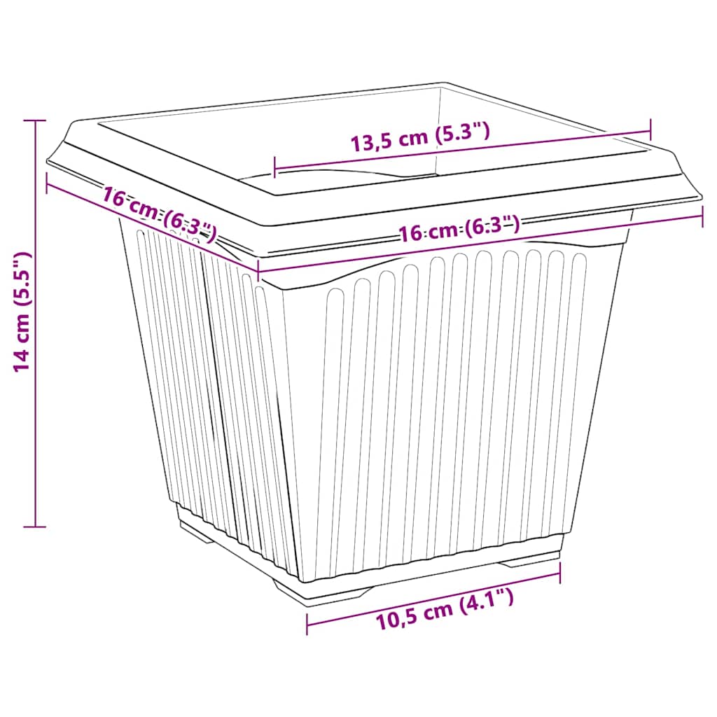 Vierkante Bloempot 24 pcs Zwart 16 x 16 x 14 cm Kunststof