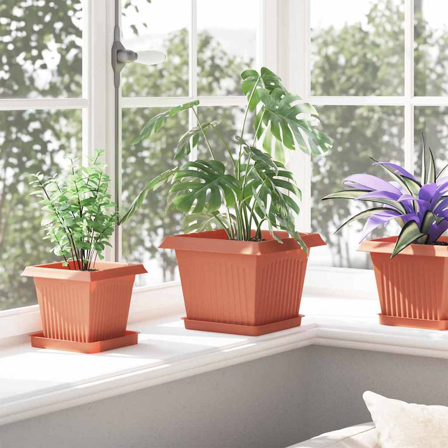 Vierkante Bloemenschotel 6 pcs Baksteenrood 18 x 18 x 2 cm