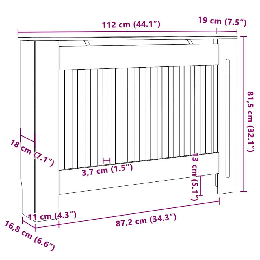 Radiatorafdekking 2 pcs Grijs 112 x 19 x 81,5cm Bewerkt hout