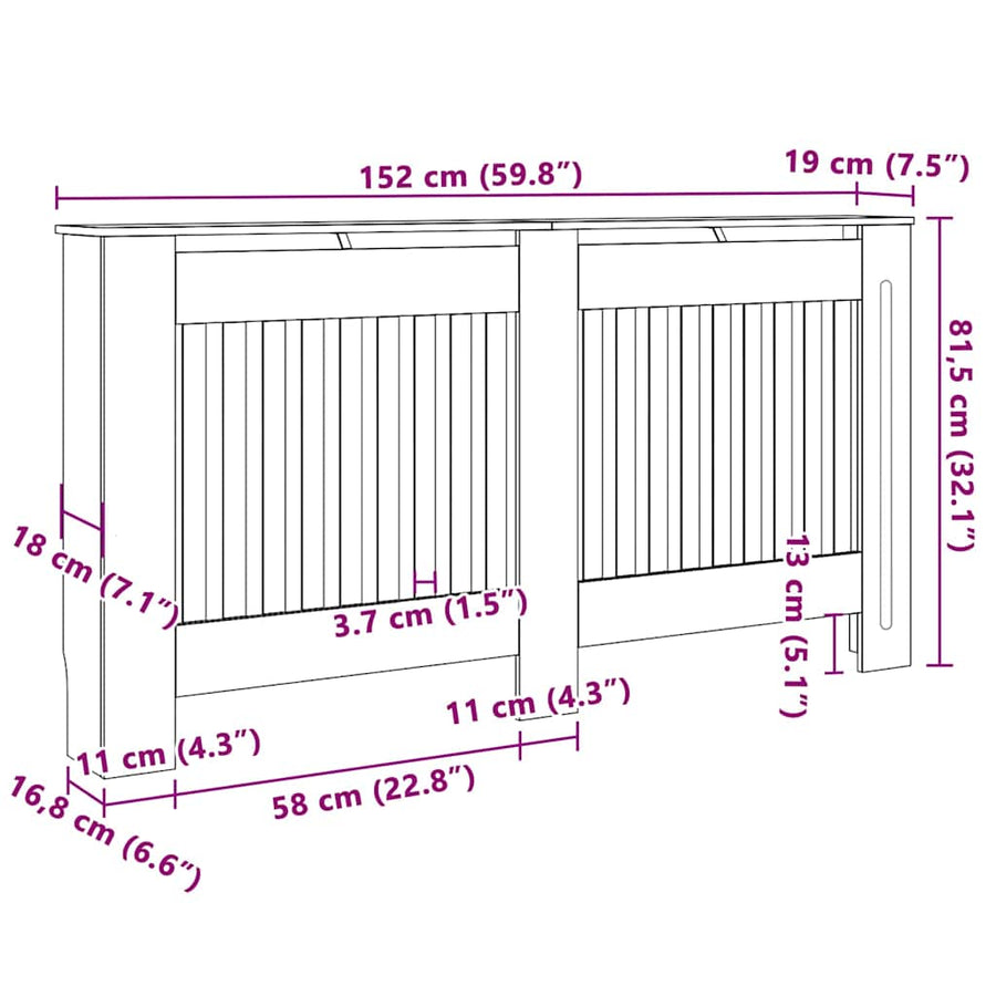 Radiatorafdekking 2 pcs Bruin 152 x 19 x 81,5cm Bewerkt hout