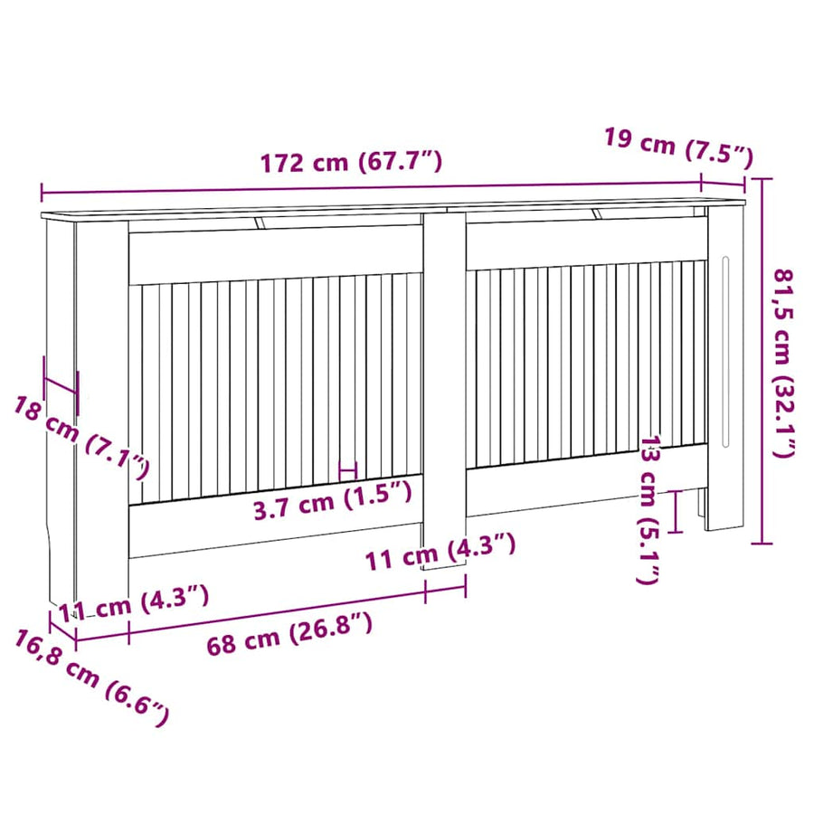 Radiatorafdekking 2 pcs Bruin 172 x 19 x 81,5 cm Bewerkt hout