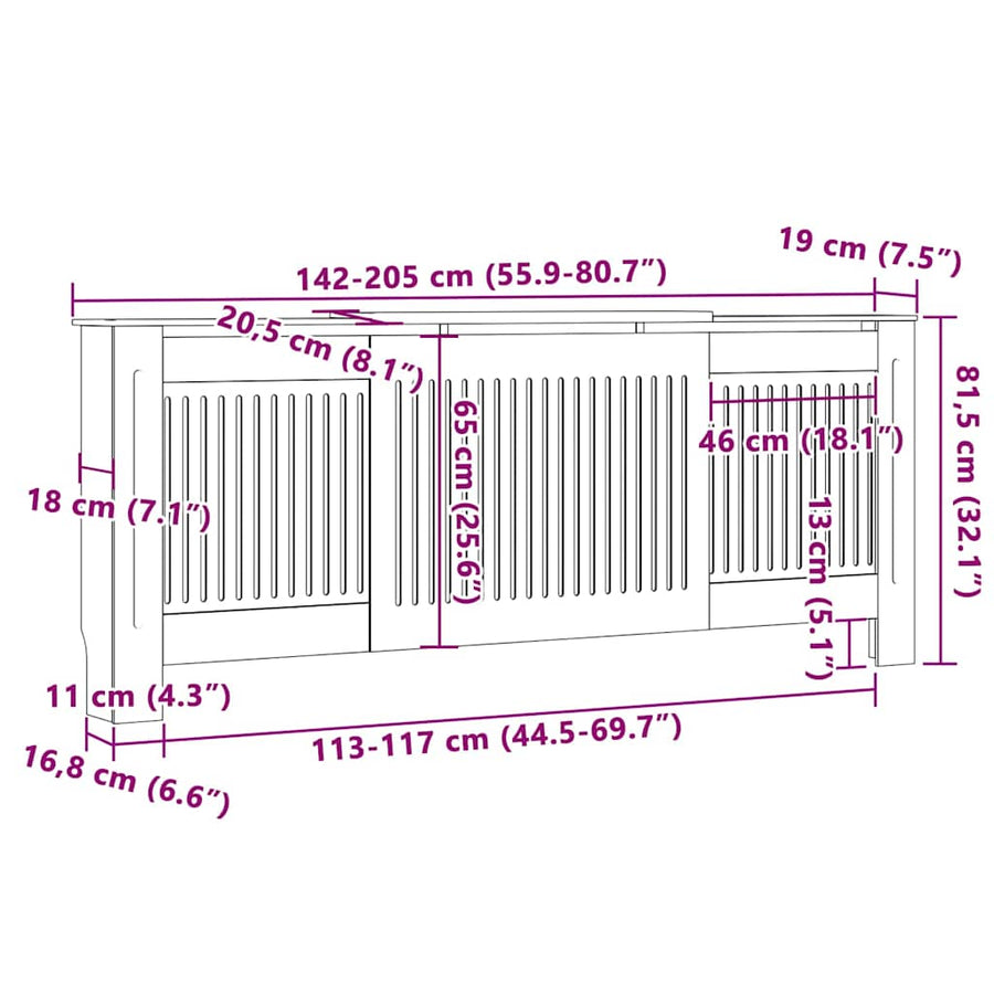 Radiatorafdekking 2 pcs Wit 205 x 20,5 x 81,5cm Bewerkt hout