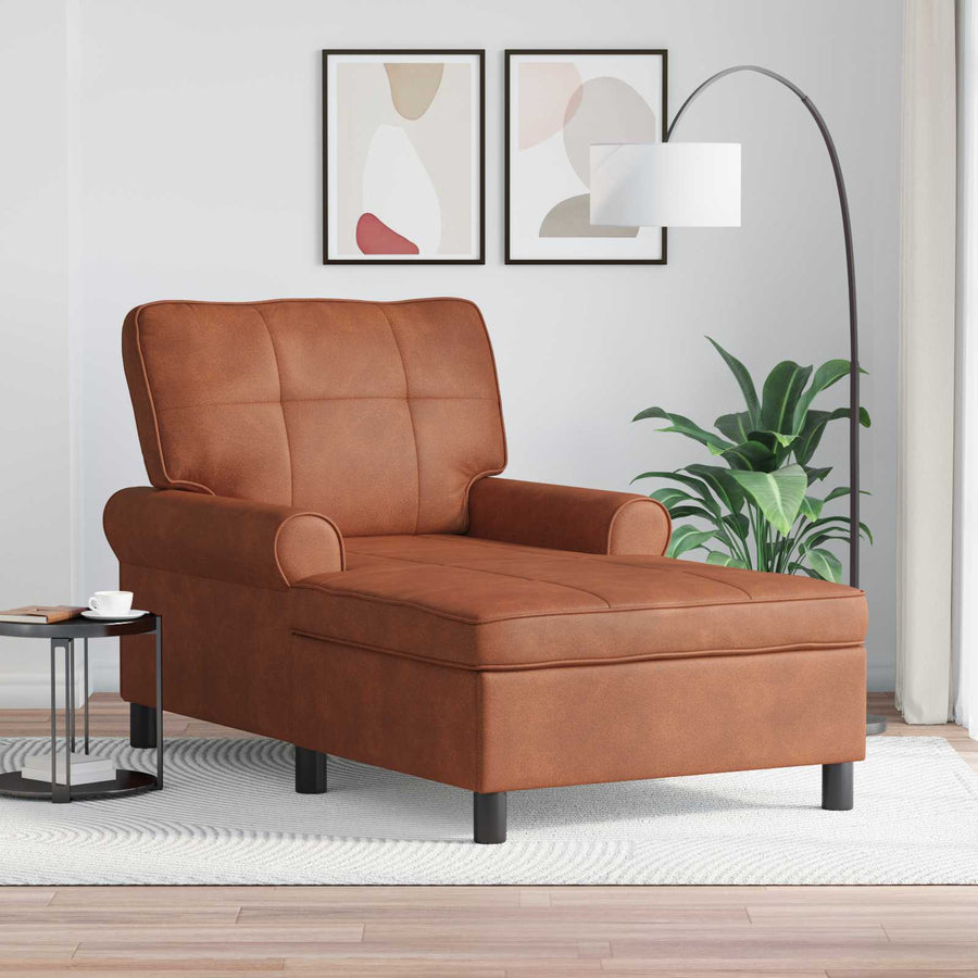 Chaise Lounge met kussen Bruin 91 x 157 x 91 cm Antiek PU