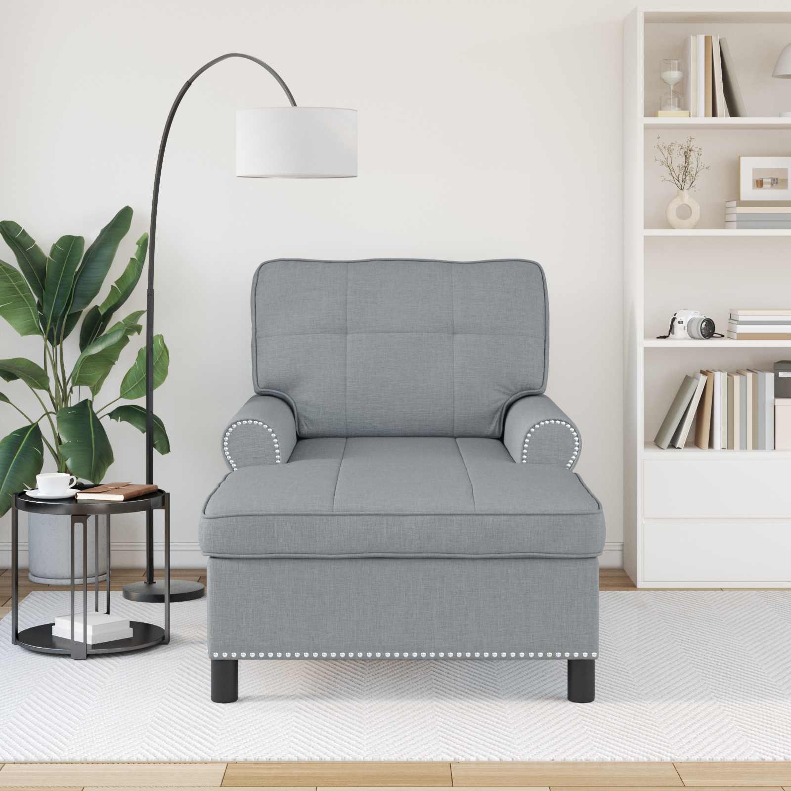 Chaise Lounge met kussen Lichtgrijs 91 x 157 x 91 cm Stof