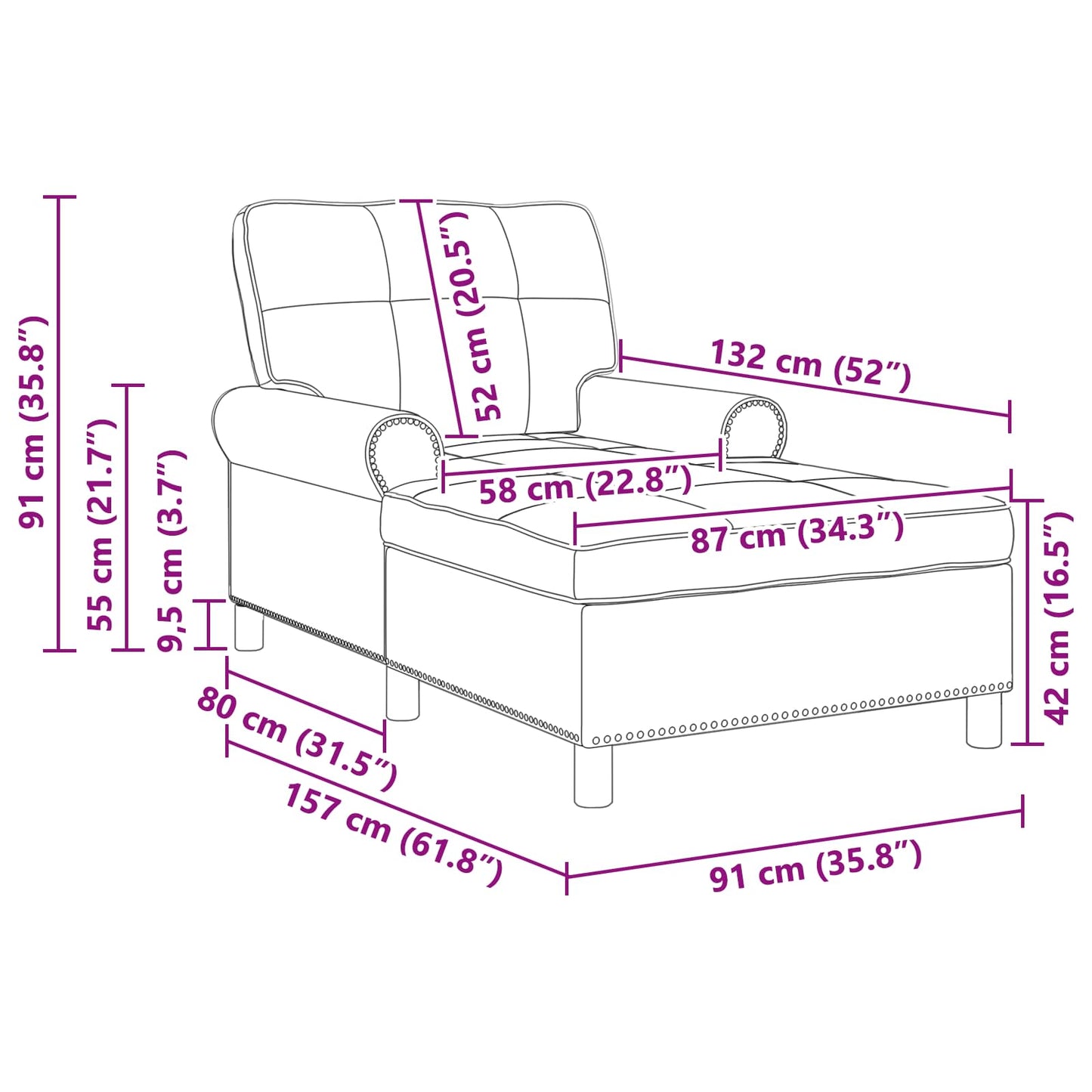 Chaise Lounge met kussen Taupe 91 x 157 x 91 cm Stof