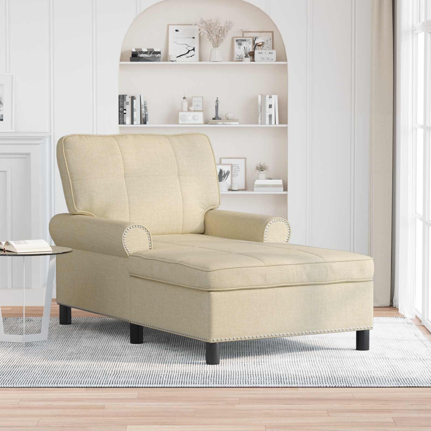 Chaise Lounge met kussen Crème 91 x 157 x 91 cm Stof