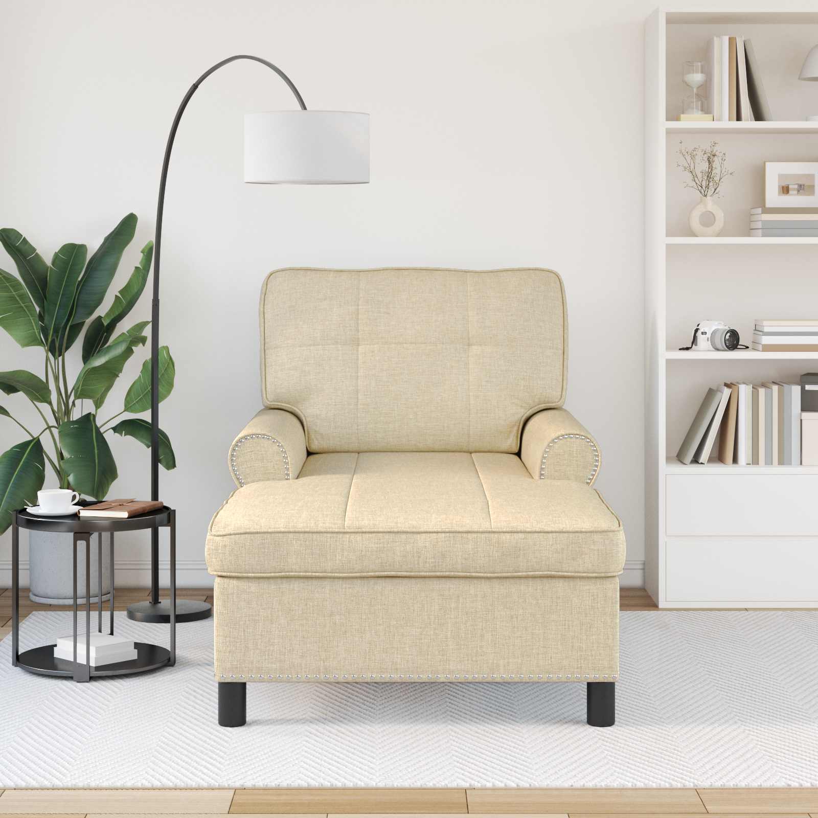 Chaise Lounge met kussen Crème 91 x 157 x 91 cm Stof