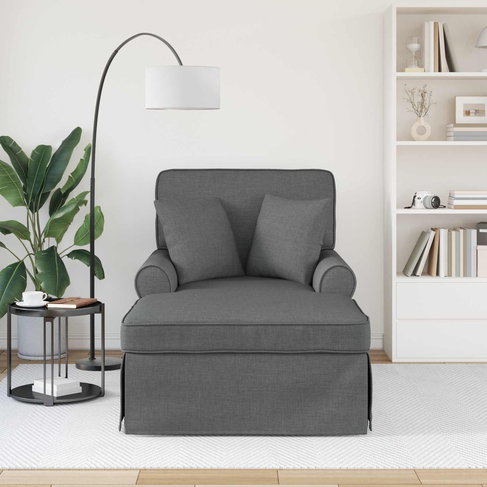 Chaise Lounge Met Rok 91 X 157 X 91 Cm Stof Donkergrijs