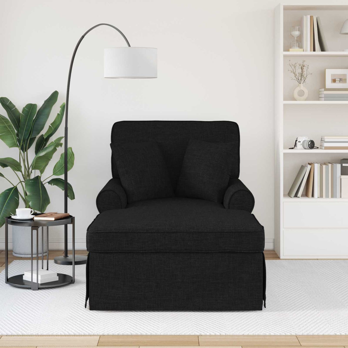 Chaise Lounge Met Rok Met Kussen 91 X 157 X 91 Cm Stof Zwart
