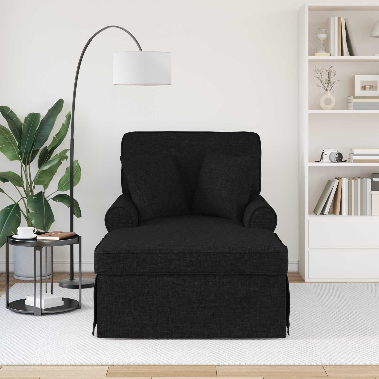 Chaise Lounge Met Rok Met Kussen 91 X 157 X 91 Cm Stof Zwart