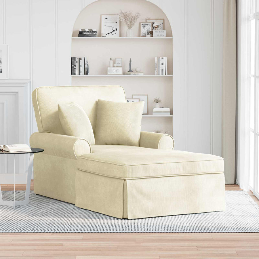 Chaise Lounge Met Rok 91 X 157 X 91 Cm Geribbelde Stof Crème