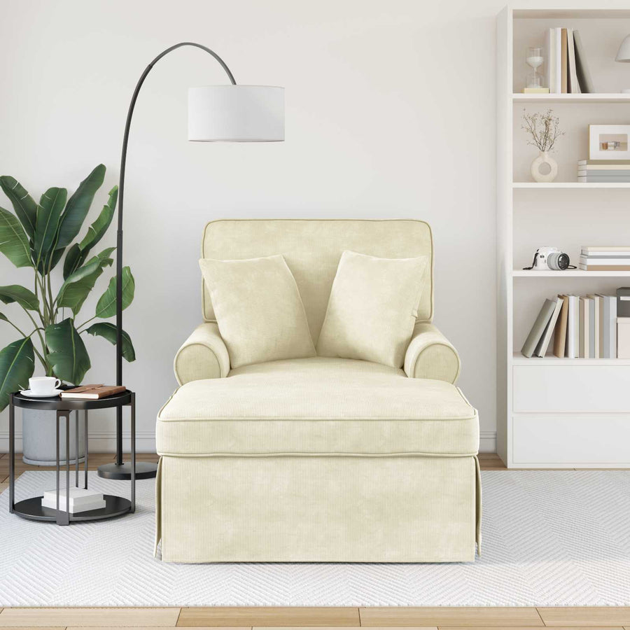 Chaise Lounge Met Rok 91 X 157 X 91 Cm Geribbelde Stof Crème