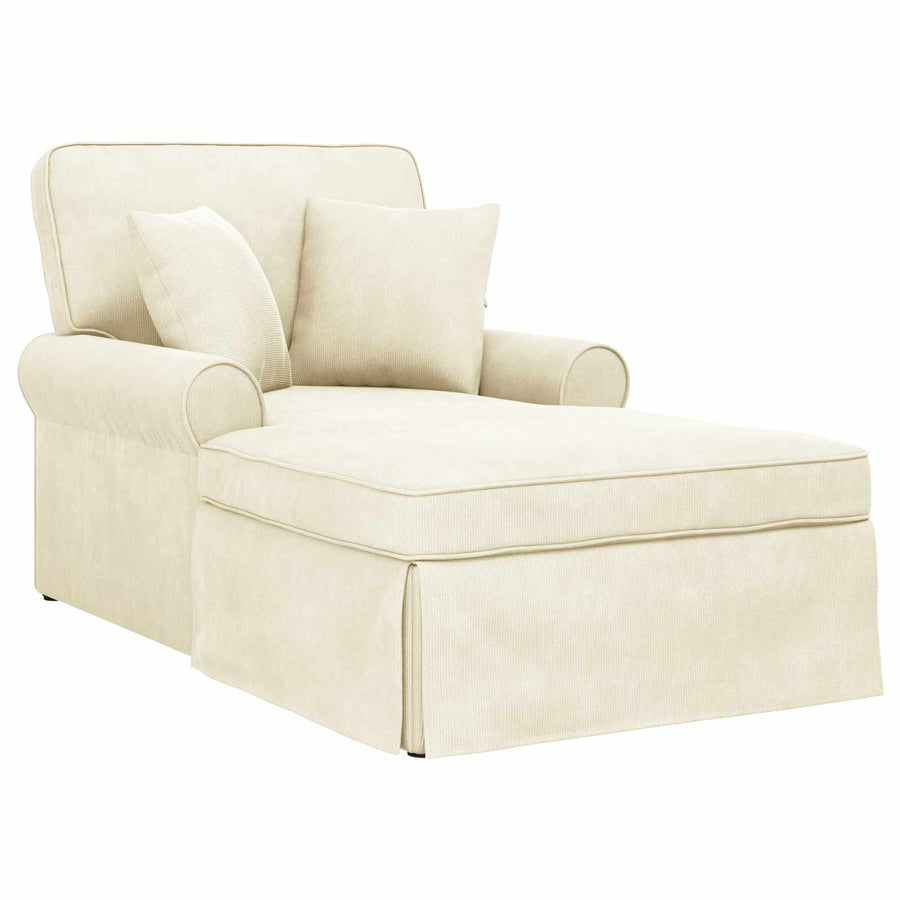 Chaise Lounge Met Rok 91 X 157 X 91 Cm Geribbelde Stof Crème