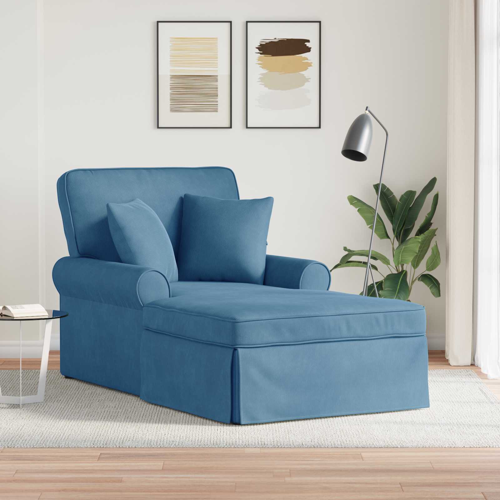 Chaise Lounge Met Rok 91 X 157 X 91 Cm Geribbelde Stof Blauw