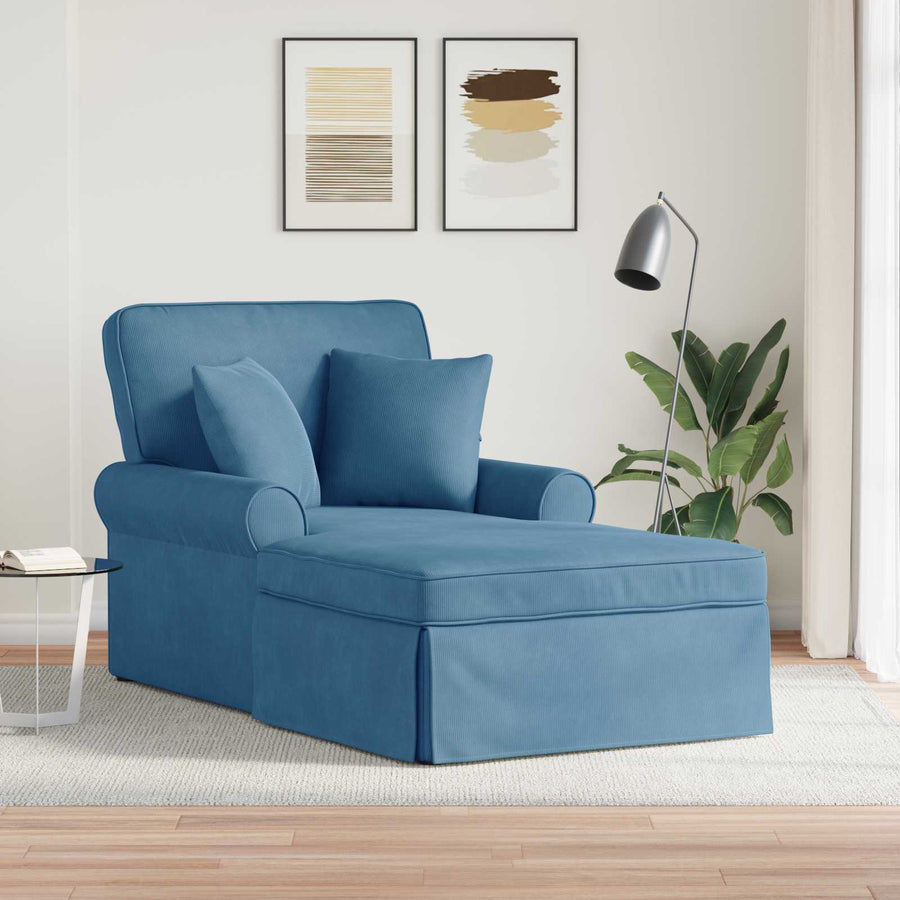 Chaise Lounge Met Rok 91 X 157 X 91 Cm Geribbelde Stof Blauw