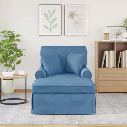 Chaise Lounge Met Rok 91 X 157 X 91 Cm Geribbelde Stof Blauw