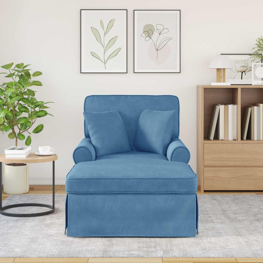 Chaise Lounge Met Rok 91 X 157 X 91 Cm Geribbelde Stof Blauw