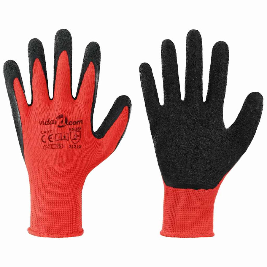 Werkhandschoenen 24 pcs Rood en Zwart 7 / S Latexcoating